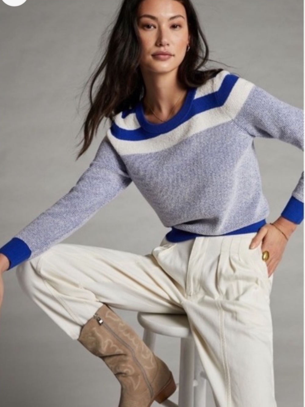 Anthropologie Maeve Paulina Striped Crew Sweater W2333 Sz S